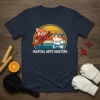 Martial Arts Masters t-shirt design with a red panda doing a kick and a hamster in a karate gi, set