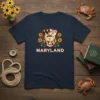Maryland Crab Shield T-Shirt design featuring the state flag colors, a crab, and sunflowers with "MARYLAND" text