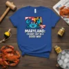 Maryland Crabby But In A Good Way T-Shirt featuring a blue crab and the state outline