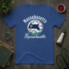 Massachusetts Massachusetts T-Shirt design featuring a state map outline, lighthouse, and trees