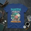 T-shirt with "MATH THE FIRST STEP IS ADMITTING YOU HAVE PROBLEM" quote and a stressed brain graphic, surrounded by math