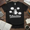 Mathematichicken t-shirt design featuring a cartoon chicken wearing glasses and a cap, holding a book, surrounded by math equations