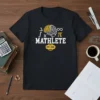 Mathlete Est 2018 t-shirt design with brain graphic, math symbols, and vintage seal