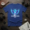 Maximum Aura t-shirt with blue and purple celestial wings graphic and infinity symbol