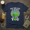 May the Luck of the Irish be with You t-shirt design with rainbow, shamrocks, and leprechaun hat