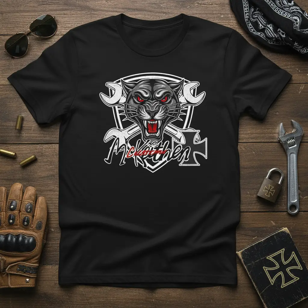 Mckother Biker Panther T-Shirt Motorcycle Mechanic Gear