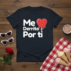 Me Derrito Por ti Spanish love quote t-shirt with a red melting heart popsicle graphic