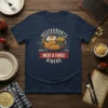 Meat & Three Diners t-shirt with vintage style graphic of roasted chicken, mashed potatoes, mac and cheese, and green beans