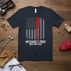 Mechanic's Pride Built With Grit t-shirt with American flag and wrench graphic