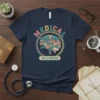 Retro Medical Records t-shirt design featuring colorful text and caduceus symbol within a brain graphic