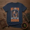 Melanin Gift of the Gods t-shirt design featuring ancient Egyptian queen silhouette and bold text in orange and white