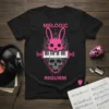 Black t-shirt with "Melodic Requiem" text, a pink bunny head, piano keyboard, and skull graphic in a dark, electronic style