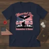 Memorial Day Remember & Honor t-shirt design with American flag, kneeling soldier, eagle, and gravestones
