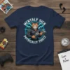 Mentally Sick Physically Thicc cat lifting weights t-shirt design with blue lightning accents
