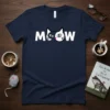 Meow Cat T-Shirt featuring bold white text 'Meow' with two stylized cat faces, one black and one white