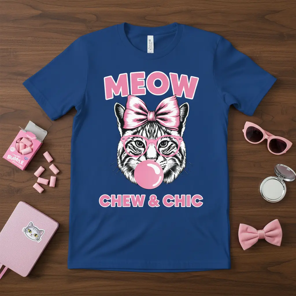 Meow Chew & Chic Cat T-Shirt Funny Cute Kitten Gift