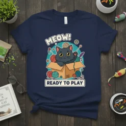 MEOW! READY TO PLAY creative graphic design printed on comfortable cotton t-shirt