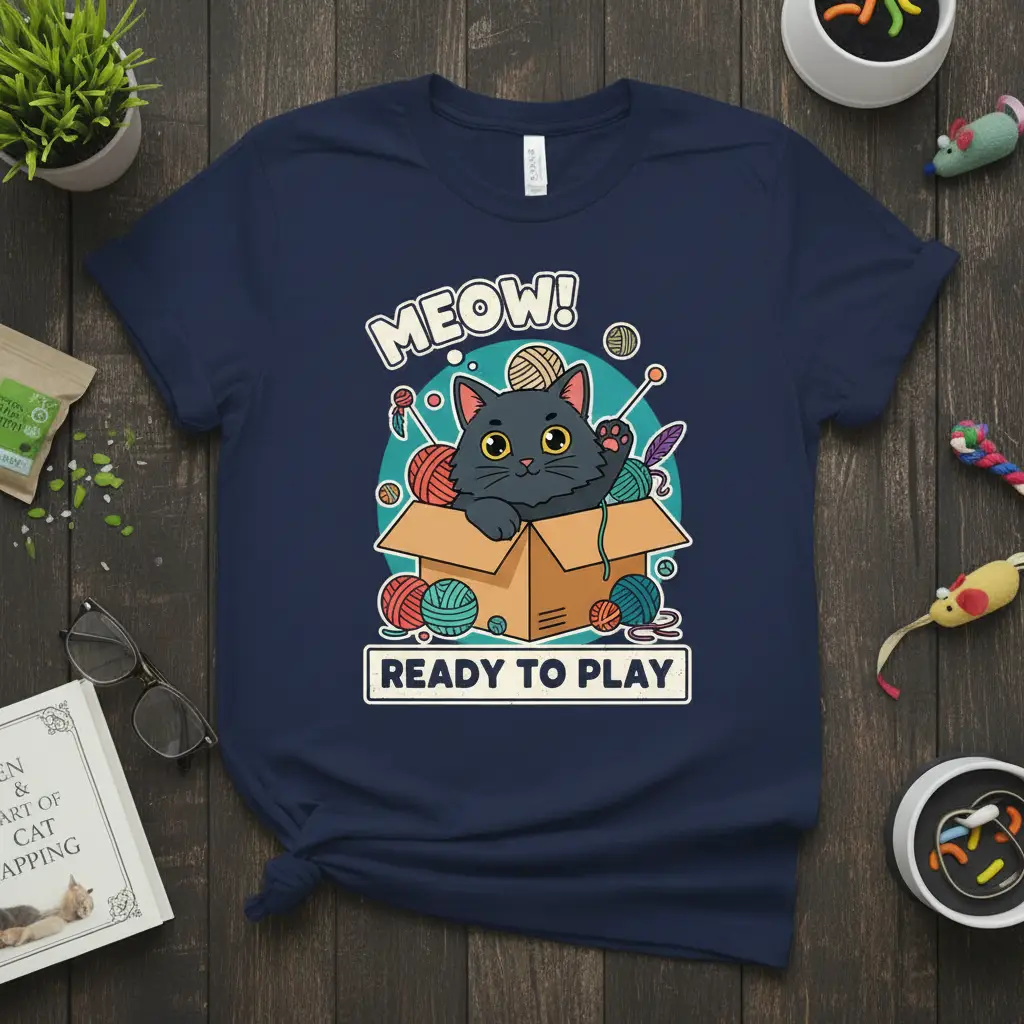 Meow! Ready to Play Cat T-Shirt Fun Gift for Cat Lovers