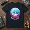 Meow and Forever text with two white cats on a crescent moon graphic, featuring a gradient sunset background on a