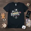 Meowy Nyan mas Christmas cat t-shirt design with festive typography and pixelated elements