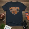 Mercer Football T-Shirt with orange and white text and a bear mascot holding a football