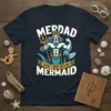 Merdad Don't Mess With My Mermaid T-Shirt featuring a muscular merman king holding a trident and wearing a crown
