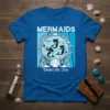 Mermaids Under the Sea t-shirt design featuring silhouette mermaids, jellyfish, coral, and fish within a circular frame