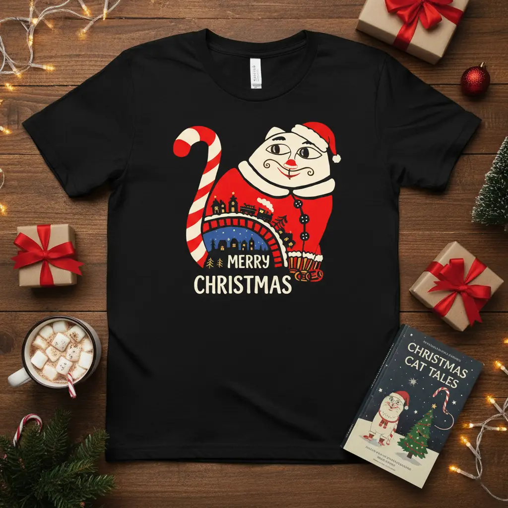 Merry Christmas Cat T-Shirt Cute Holiday Gift for Cat Lovers