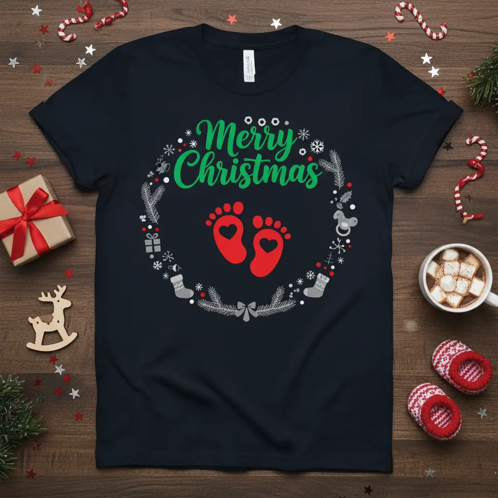 Merry Christmas Pregnancy Announcement T-Shirt for Moms