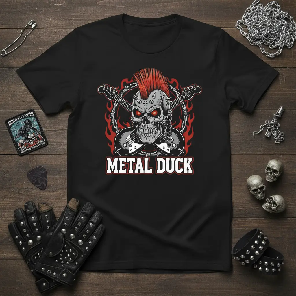 Metal Duck Rock Skull T-Shirt Heavy Music Fan Gift