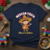 Mexican Fiesta Music & Culture T-Shirt featuring a cartoon boy in a sombrero playing guitar, with musical notes