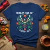 Mexican Folk Art Cultura Viva t-shirt featuring a colorful bird surrounded by floral and cactus elements