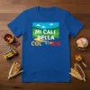 Mi Cali Bella Colombia text with a scenic landscape featuring a winding yellow road and green hills