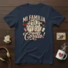 Mi Familia Es Todo Corillo! text with Puerto Rican flag and vinyl record graphic on navy t-shirt
