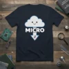 Micro mu cloud design t-shirt with text "MICRO" and the mu symbol below an arrow