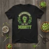 Black t-shirt with "Microgreens Tiny But Mighty" text and a green fist graphic, surrounded by leaves