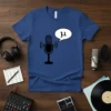 Microphone mu symbol podcast t-shirt design with a vintage microphone and speech bubble containing the Greek letter mu