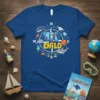 Mid Child t-shirt design featuring a compass surrounded by ocean animals like whales, dolphins, sharks, and octopuses