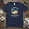 Milano Città della Moda t-shirt design featuring the Milan skyline within a circle and Italian text