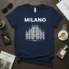 Milano Italy T-Shirt with detailed illustration of the Duomo di Milano and text "MILANO ITALY"