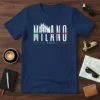 Milano Italy T-Shirt featuring white text "MILANO ITALY" with an illustration of the Milan Cathedral and Italian flag colors