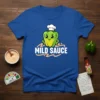 Mild Sauce t-shirt design with a cartoon green pepper wearing a chef hat and the text "MILD SAUCE" in white