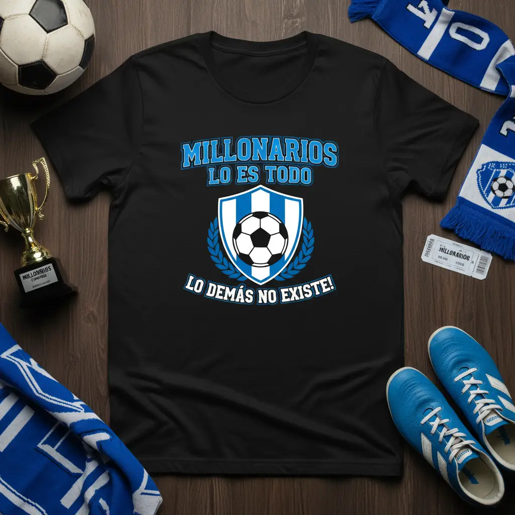 Millonarios Lo Es Todo, Lo Demás No Existe! Spanish soccer fan t-shirt design with team crest