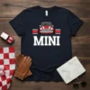 MINI Car T-Shirt design featuring a red vintage MINI car graphic and the word "MINI" in bold white letters