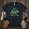 Minnesota Hockey T-Shirt design featuring the state outline, crossed hockey sticks, and the word Minnesota in green script