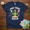 Miss Three Missi Esta birthday t-shirt with a smiling cactus wearing sunglasses and holding balloons