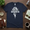 Mission 84 t-shirt design with vintage globe, satellite dishes, and a rocket graphic
