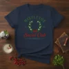 Navy t-shirt with "Mistletoe Social Club EST. 1892 CUT • FRESH • DAILY" text and a green mistletoe wreath graphic