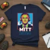 MITT 2024 campaign t-shirt design featuring a portrait of Mitt Romney wearing headphones with mountains in the background