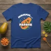 Mmmmm... Papaya t-shirt design with a cartoon half papaya and text "PAPAYA" below, surrounded by dots and stars